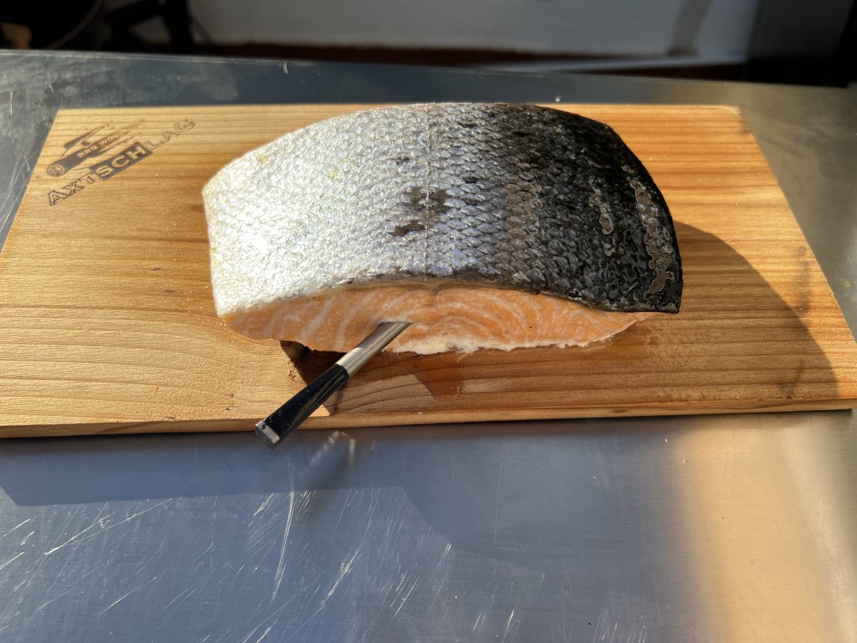 Tabla Parrilla Reutilizable Soporte Salmón Flameado Acero Inoxidable -  Parrilla Pescado Fuego Directo Soporte Salmón 10 Tensores, image size:1200x900